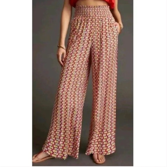 Anthropologie Maeve Multi-color Print Wide Leg Pants Size Small - Picture 1 of 14